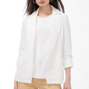 Chicos Womens Linen-Blend Stretch Moto Jacket Sz 1 / Sz Medium